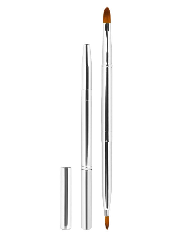 Sliverdew Retractable Lip Brush for Lipstick Double-Ended Lip Makeup Brush with Cap for Lipstick, Lip-Gloss, Eyeshadow Travel, Silver - Image 1